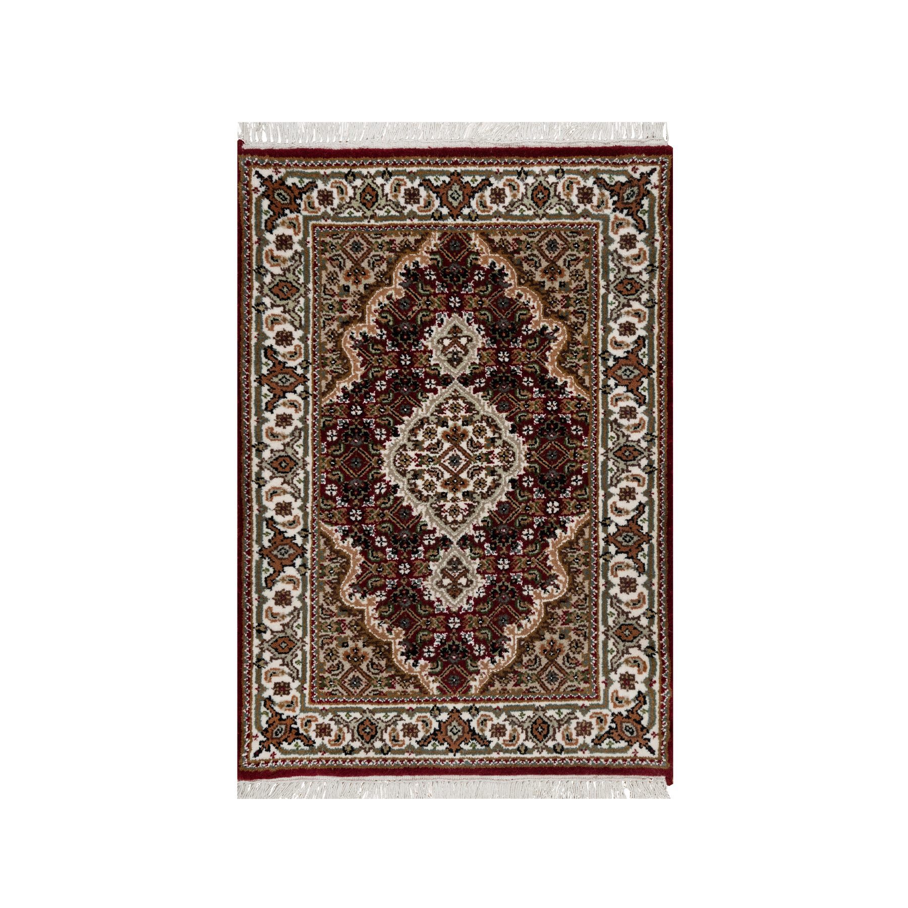 2'x3' Vermilion Red, Tabriz Mahi with Fish Medallion Design, Soft Wool, Hand Knotted, Densely Woven, Mat, Oriental Rug